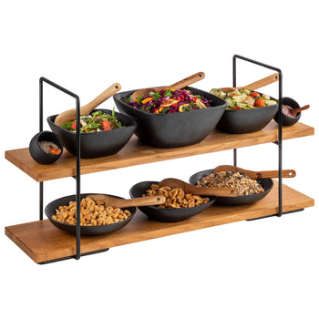 Etagère - 2-poziomowa - PERFECTO LARGE - Kwadratowa - Metalowa rama - Dębowe półki - Prime Gastro