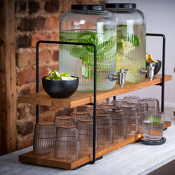 Etagère - 2 - poziomowa - PERFECTO LARGE - Kwadratowa - Metalowa rama - Dębowe półki