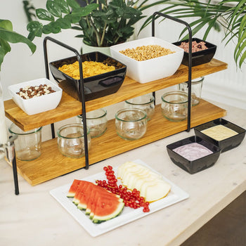 Etagère - 2-poziomowa - PERFECTO LARGE - Kwadratowa - Metalowa rama - Dębowe półki - Prime Gastro