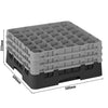CAMBRO | Kosz do zmywarki na szkło 1/1 CAMRACK® – 36 przegródek, 3 nadstawki – 500 x 500 mm – maks. wysokość szkła: 196 mm – czarny, zdjęcie 2 z 3