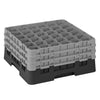 CAMBRO | Kosz do zmywarki na szkło 1/1 CAMRACK® – 36 przegródek, 3 nadstawki – 500 x 500 mm – maks. wysokość szkła: 196 mm – czarny, zdjęcie 1 z 3