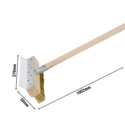 Szczotka do pieca do pizzy z mosiężnym włosiem i skrobakiem – drewniany uchwyt