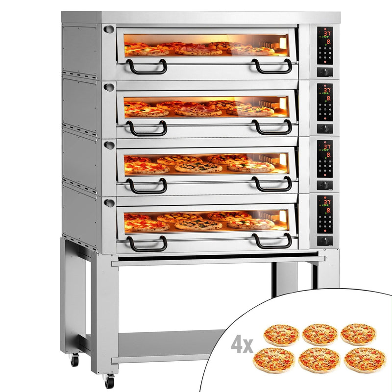 Elektryczny Piec do pizzy - 4 x 6 x Ø34cm - Panel dotykowy - z okapem i ramą nośną