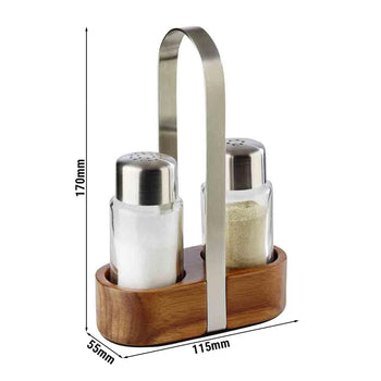 (6 sztuk) Zestaw przyborów kuchennych – WOOD – drewniany stojak – w zestawie 2 solniczki i pieprzniczki - Prime Gastro