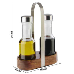 (6 sztuk) Zestaw do przypraw - WOOD - drewniany stojak - w zestawie 2 słoiki na ocet i olej