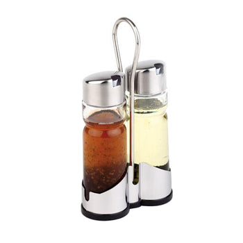 (6 sztuk) Zestaw do przypraw ECONOMIC – stojak ze stali nierdzewnej – w zestawie 2 słoiki na ocet i olej - Prime Gastro