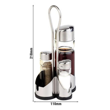 (6 sztuk) Zestaw do przypraw ECONOMIC – stojak ze stali nierdzewnej – w zestawie 4 szklane pojemniki - Prime Gastro