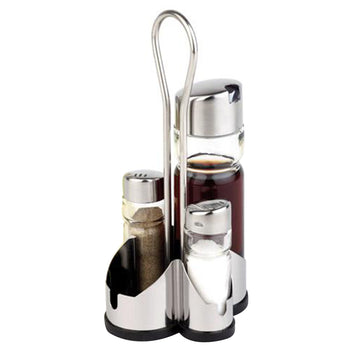 (6 sztuk) Zestaw do przypraw ECONOMIC – stojak ze stali nierdzewnej – w zestawie 4 szklane pojemniki - Prime Gastro