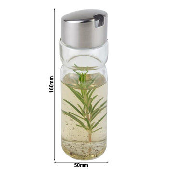 (6 sztuk) Szklane pojemniki na ocet lub olej – pokrywka ze stali nierdzewnej – wysokość: 160 mm - Prime Gastro