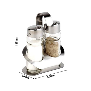 (6 sztuk) Zestaw przyprawowy - PRO - stojak ze stali nierdzewnej - w zestawie 2 solniczki i pieprzniczki - Prime Gastro