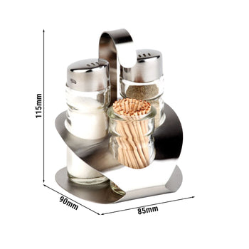 (6 sztuk) Zestaw do przypraw - PRO - stojak ze stali nierdzewnej - w zestawie 3 szklane pojemniki - Prime Gastro