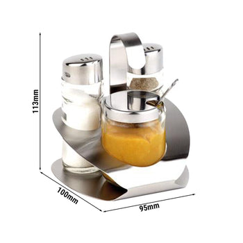 (6 sztuk) Zestaw do przypraw - PRO - stojak ze stali nierdzewnej - w zestawie 3 szklane pojemniki - Prime Gastro