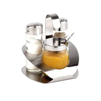 (6 sztuk) Zestaw do przypraw - PRO - stojak ze stali nierdzewnej - w zestawie 3 szklane pojemniki - Prime Gastro