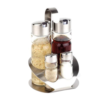 (6 sztuk) Zestaw do przypraw - PRO - stojak ze stali nierdzewnej - w zestawie 4 szklane pojemniki - Prime Gastro
