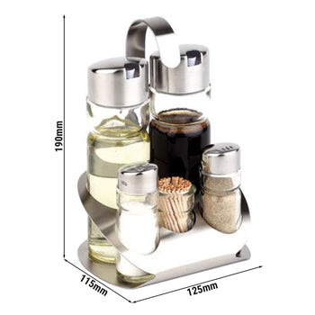 (6 sztuk) Zestaw do przypraw - PRO - stojak ze stali nierdzewnej - w zestawie 5 szklanych pojemników - Prime Gastro