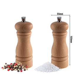 (6 sztuk) Młynki do soli i pieprzu - ETERNAL - drewno - wysokość: 155 mm