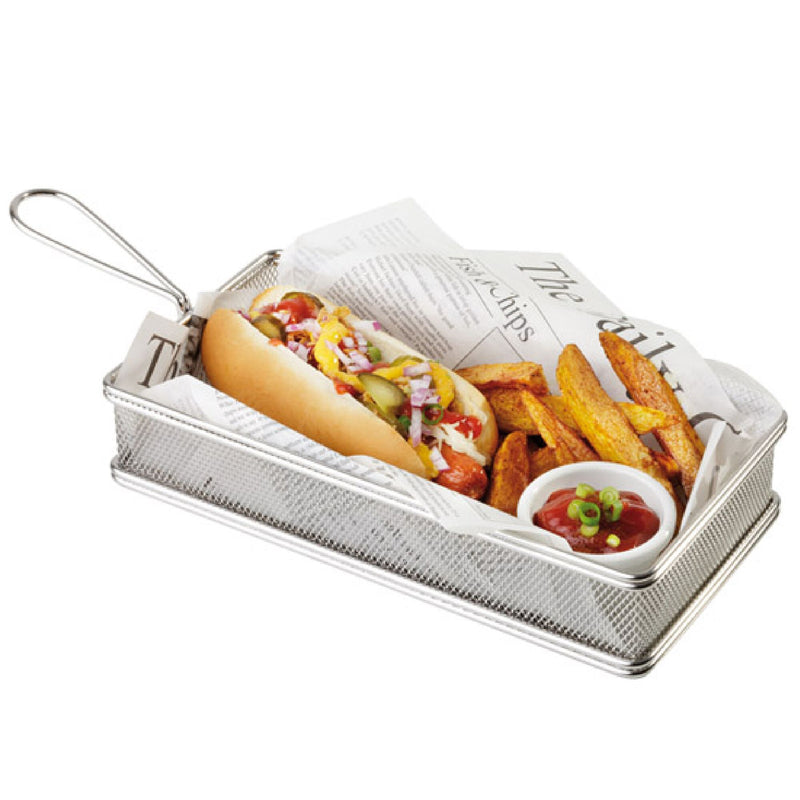 (6 sztuk) Koszyk do serwowania frytek - SNACKHOLDER - stal nierdzewna - 260 x 130 mm - srebrny