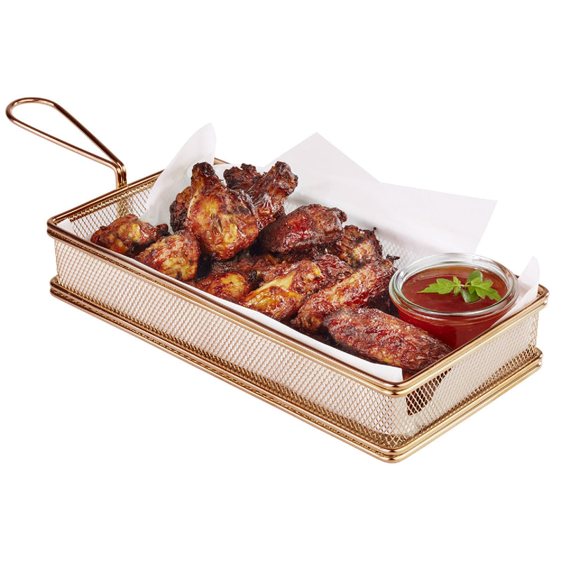 (6 sztuk) Koszyk do serwowania frytek - SNACKHOLDER - stal nierdzewna - 260 x 130 mm - miedziany