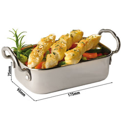 (6 sztuk) MinI patelnia do serwowania - SNACKHOLDER - stal nierdzewna - 0,5 litra - 145x95 mm