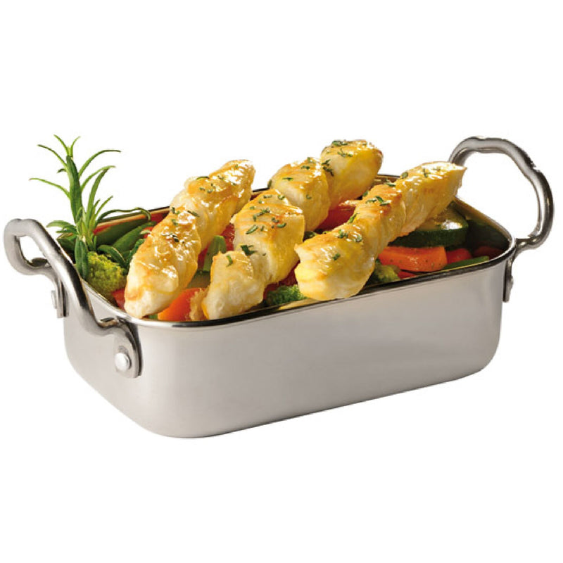 (6 sztuk) MinI patelnia do serwowania - SNACKHOLDER - stal nierdzewna - 0,5 litra - 145x95 mm