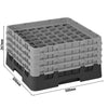 CAMBRO | Kosz do zmywarki na szkło 1/1 CAMRACK® – 49 przegródek, 4 nadstawki – 500 x 500 mm – maks. wysokość szkła: 215 mm – czarny, zdjęcie 2 z 3