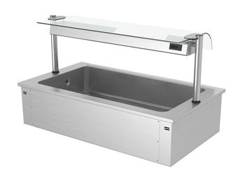Wanna na lód do zabudowy – 1500 mm – 160 L – 4x GN 1/1 – z jednostronną szklaną osłoną przeciwkaszlową