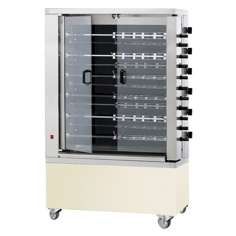 Elektryczny grill do kurczaka PREMIUM - ceramika szklana - 28,8 kW - z 11 szpikulcami na 66 kurczaków