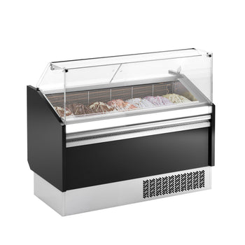 Witryna do lodów LEVI - 1622mm - Statyczny - z oświetleniem LED - na 9+9x 5l pojemników na lody - Czarny