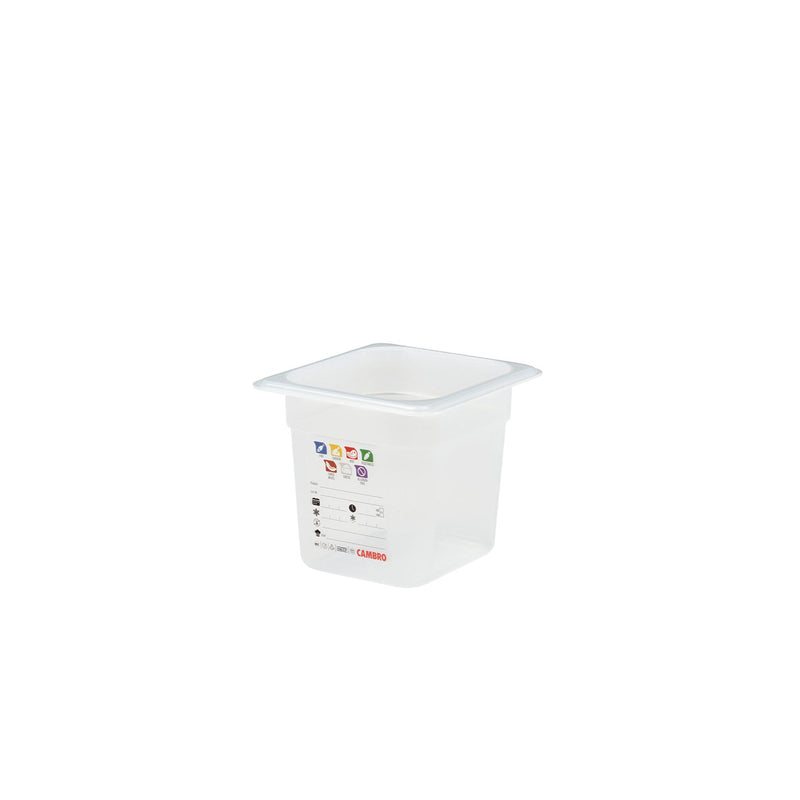 (6 sztuk) CAMBRO | SafeTrak – pojemniki z polipropylenu GN 1/6 – kolor mleczny – wysokość: 150 mm