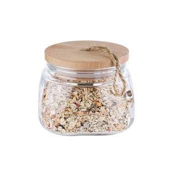 (6 sztuk) Słoik do przechowywania - WOODY - 1 litr - z drewnianą pokrywką odporną na aromaty - Prime Gastro