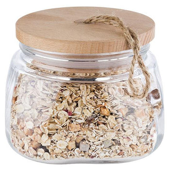 (6 sztuk) Słoik do przechowywania - WOODY - 1 litr - z drewnianą pokrywką odporną na aromaty - Prime Gastro