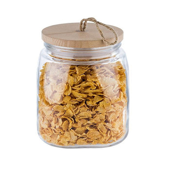 (6 sztuk) Słoik do przechowywania - WOODY - 2 litry - z drewnianą pokrywką odporną na aromaty - Prime Gastro