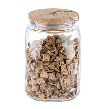 (6 sztuk) Słoik do przechowywania - WOODY - 2,5 litra - z drewnianą pokrywką odporną na aromaty - Prime Gastro