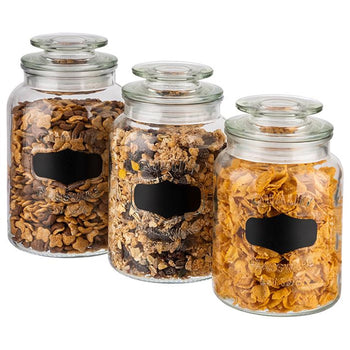 (6 sztuk) Słoik do przechowywania - NOTE - 1,2 litra - w tym szklana pokrywka z uszczelką i polem do etykietowania - Prime Gastro