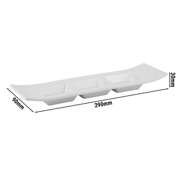 (6 sztuk) Miska do dipów - CASUAL - melamina - 290 x 90 mm - na 3 dipy - biała - Prime Gastro