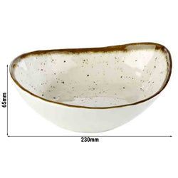 (6 sztuk) Miska - STONE ART - melamina - 0,6 litra - owalna - 230x190 mm - biała/brązowa