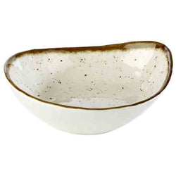 (6 sztuk) Miska - STONE ART - melamina - 0,6 litra - owalna - 230x190 mm - biała/brązowa