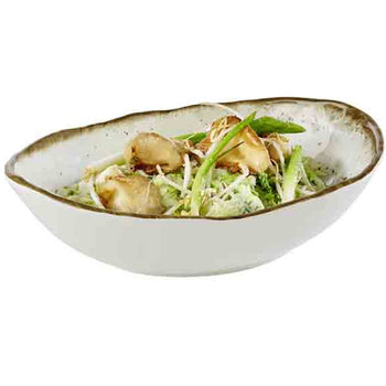 (6 sztuk) Miska - STONE ART - melamina - 1,2 litra - owalna - 285 x 210 mm - biała/brązowa - Prime Gastro