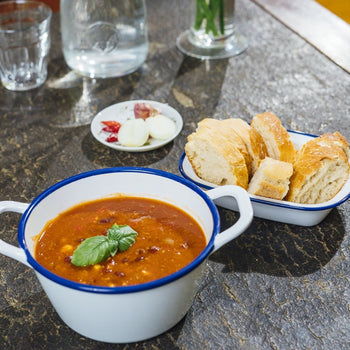 (6 sztuk) Miska - ENAMEL LOOK - melamina - 1 litr - z uchwytami - biała - Prime Gastro