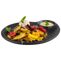 (6 sztuk) Talerze - NERO - melamina - 300 x 250 mm - z miseczką na dip 60 ml