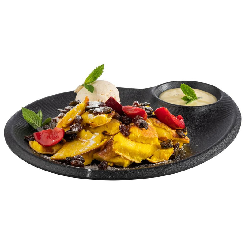 (6 sztuk) Talerze - NERO - melamina - 300 x 250 mm - z miseczką na dip 60 ml