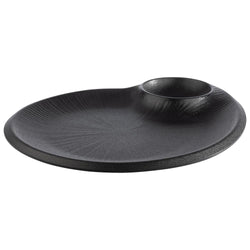 (6 sztuk) Talerze - NERO - melamina - 300 x 250 mm - z miseczką na dip 60 ml