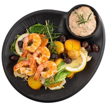 (6 sztuk) Talerze - NERO - melamina - 300 x 250 mm - z miseczką na dip 60 ml - Prime Gastro