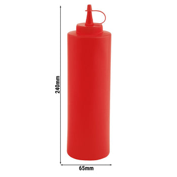 (6 sztuk) Butelka wyciskana - PET - 650 ml - Ø 65 mm - z zakrętką - czerwona - Prime Gastro