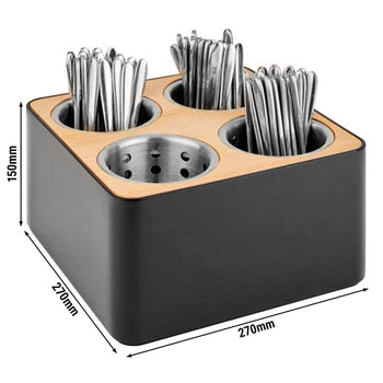 Taca na sztućce i uchwyt na butelkę - drewno - w tym 4 kołczany ze stali nierdzewnej - Prime Gastro