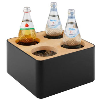 Taca na sztućce i uchwyt na butelkę - drewno - w tym 4 kołczany ze stali nierdzewnej - Prime Gastro