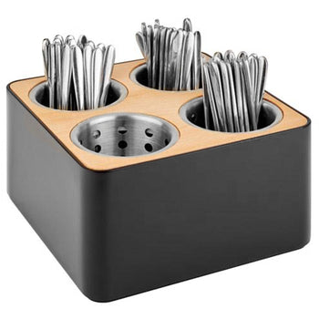 Taca na sztućce i uchwyt na butelkę - drewno - w tym 4 kołczany ze stali nierdzewnej - Prime Gastro