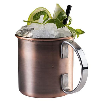 (6 sztuk) Kubki - MOSCOW MULE - 450 ml - miedź postarzana - z chromowanym uchwytem - Prime Gastro