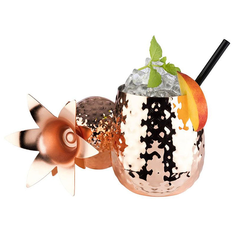 (6 sztuk) Kubki - PINEAPPLE - 500 ml - miedziane - z pokrywką