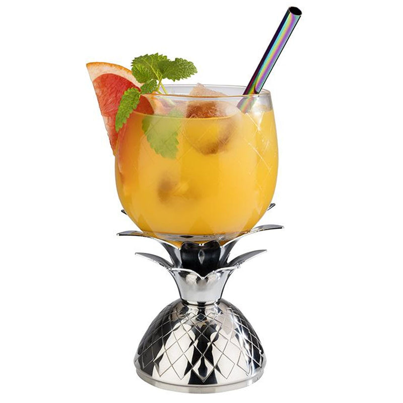 (6 sztuk) Kubki - ANANAS - 350 ml - szkło - z pokrywką ze stali nierdzewnej